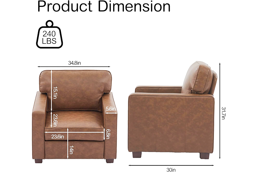 PU Faux Leather Conch, Cathedra (SF021-BR-S)/Loveseat(SF021-BR-M)/Sofa(SF021-BR-L)
